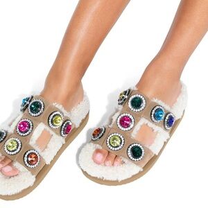 Kurt Geiger London Orson Crystal Teddy Genuine Shearling Lined Sandal